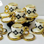 Ensemble 6 tasses-verre avec sous tasses porcelaine de luxe