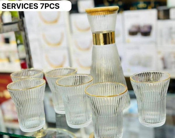 7pcs Carafe en Verre rebord Dorè